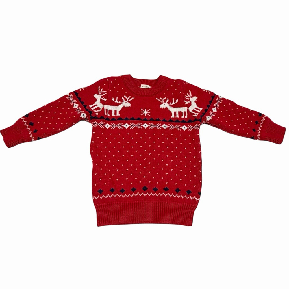Mullsan Rein Deer Ugly Christmas Sweater Size 2T Red, Black, White Fair Isle